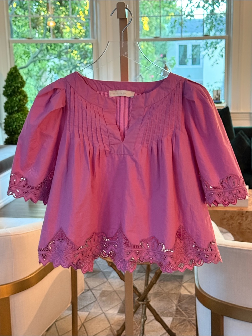 Vanessa Bruno Cotton Poplin Blouse With Pintucked Pleats And Embroidered Details